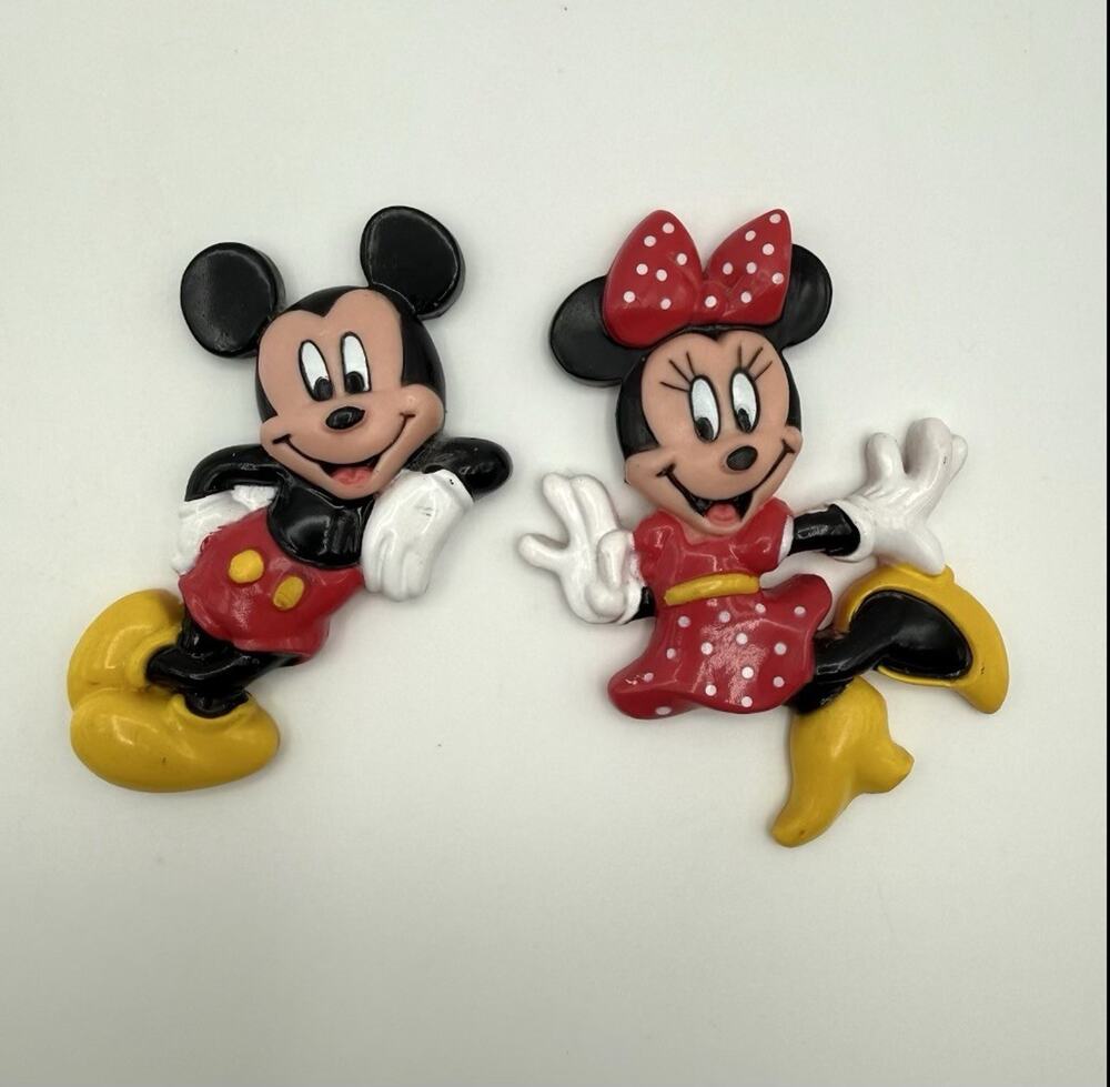 Vintage Disney Refrigerator Magnets Lot of 2 Mickey & Minnie Mouse 3D 3” Tall